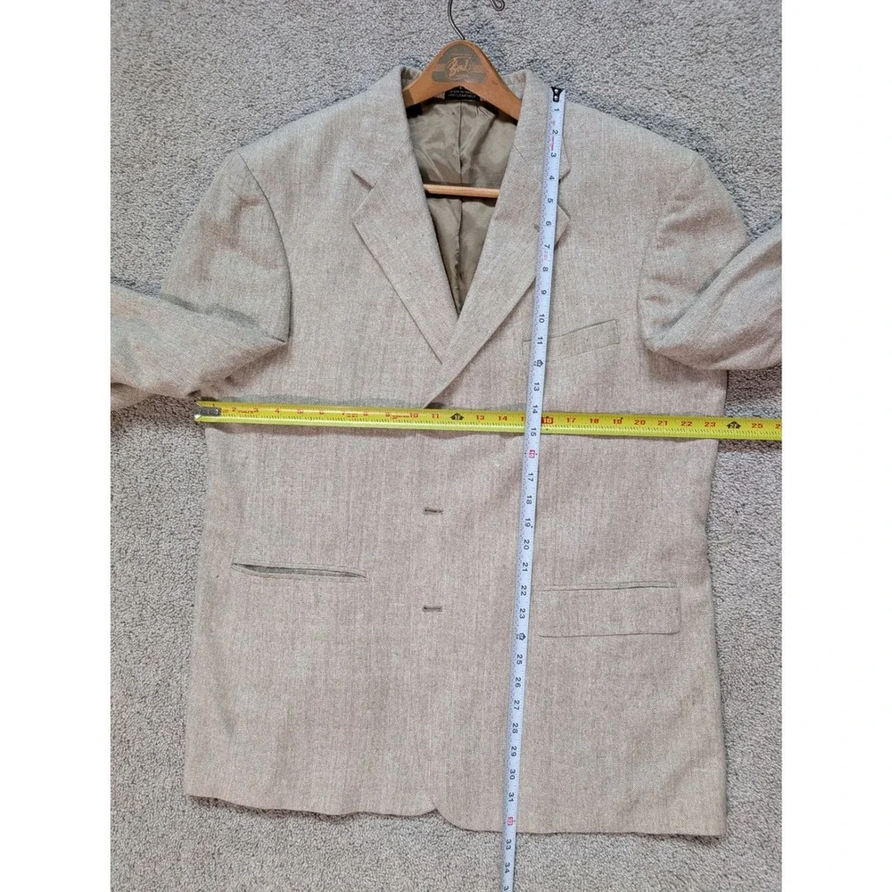Oscar de la Renta 100% Silk Blazer 46R Beige Tan 2 Button Sport Coat Mens
